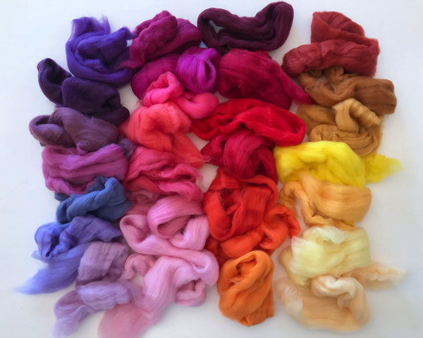 Coloured bundles of Merino Woollen top