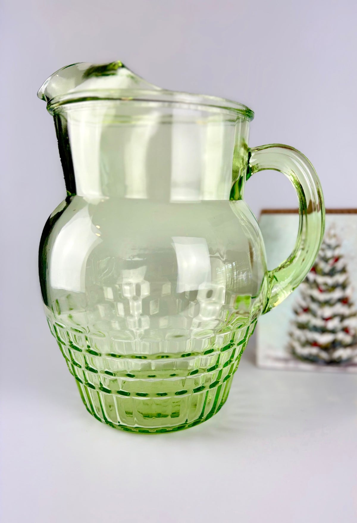 Anchor Hocking Block Optic Uranium Depression Glass Pitcher | 1929