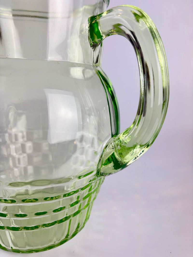 Anchor Hocking Block Optic Uranium Depression Glass Pitcher | 1929