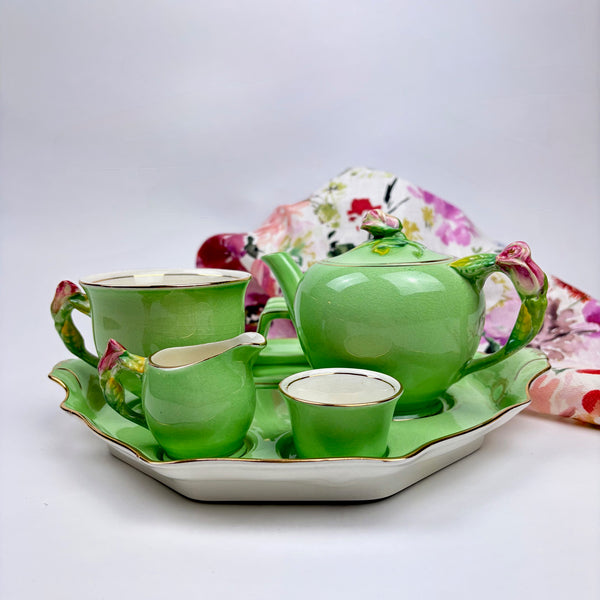 Rare Royal Winton Green Rosebud Breakfast Set Complete 7-Piece