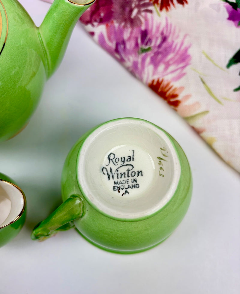 Rare Royal Winton Green Rosebud Breakfast Set Complete 7-Piece