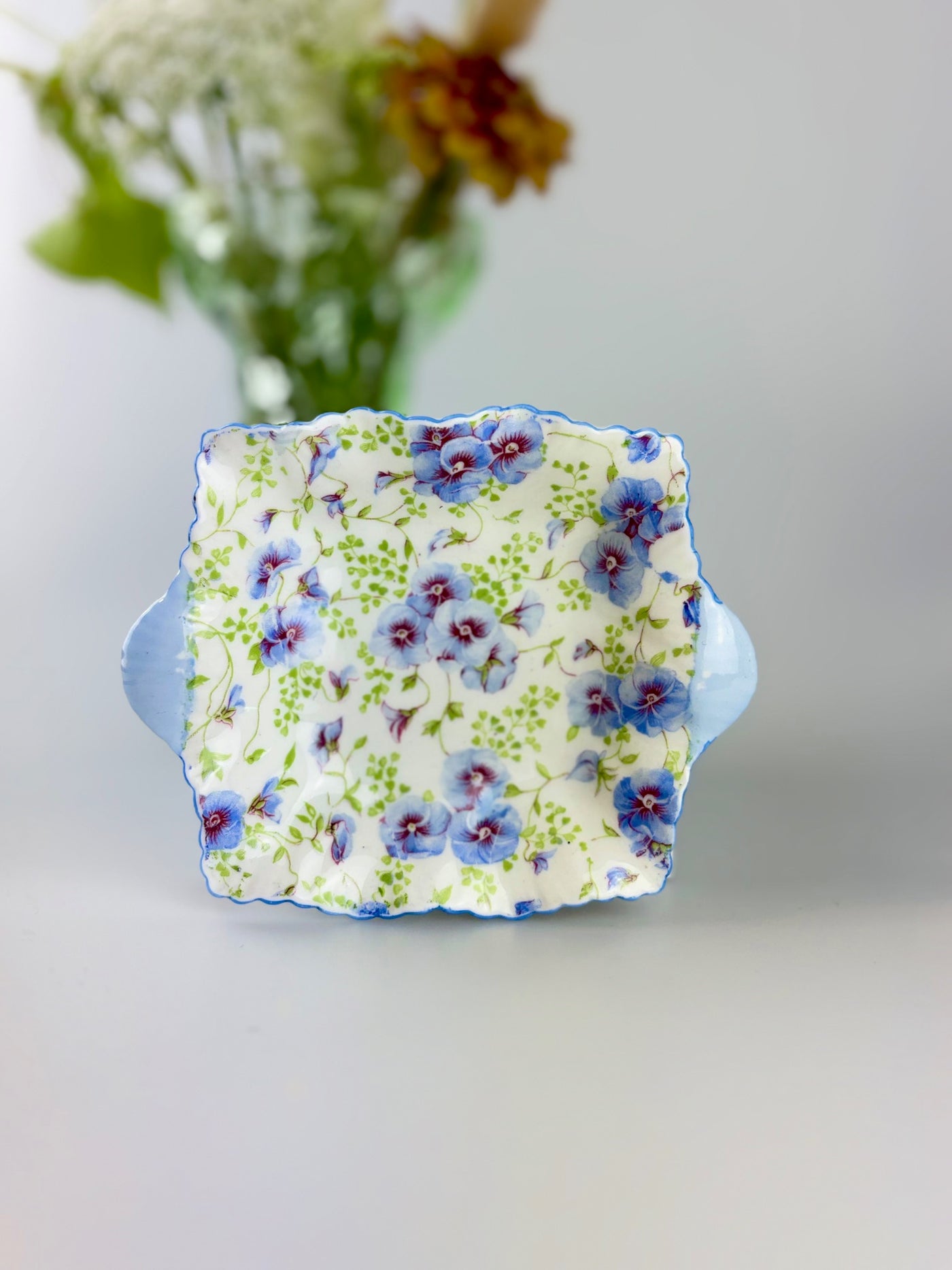 Vintage Shelley Blue Pansy Chintz Dainty Trinket Dish, England