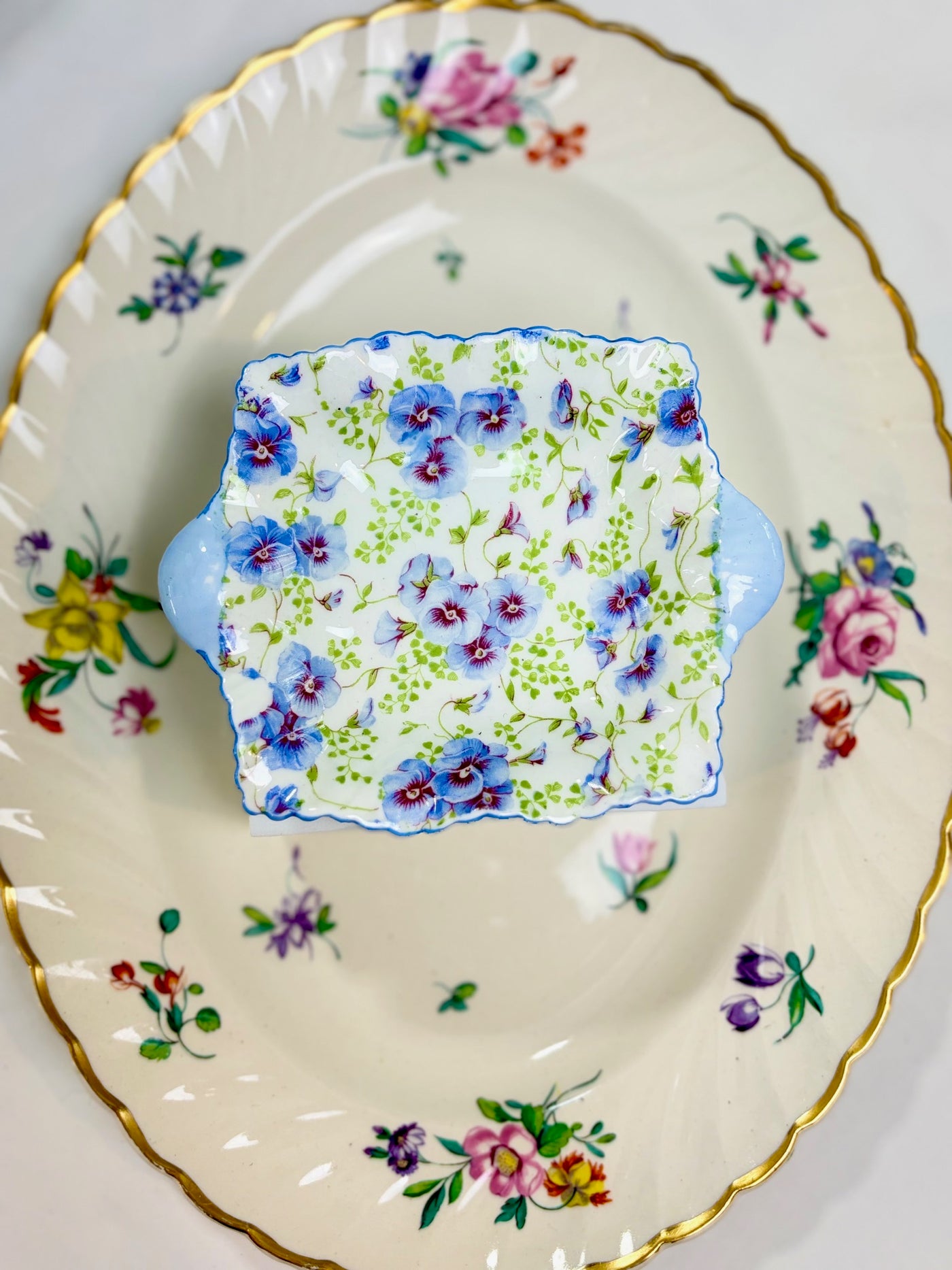 Vintage Shelley Blue Pansy Chintz Dainty Trinket Dish, England