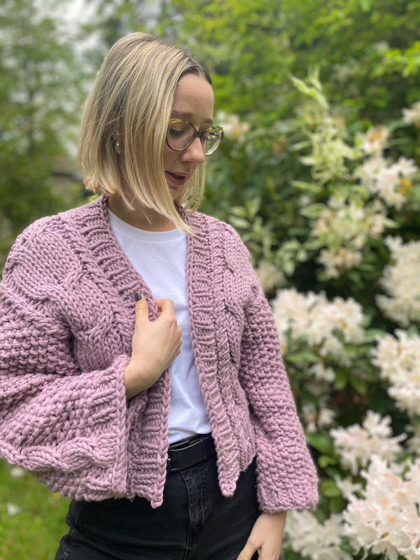 Front view Pattern: Cable Knit Bomber Cardi