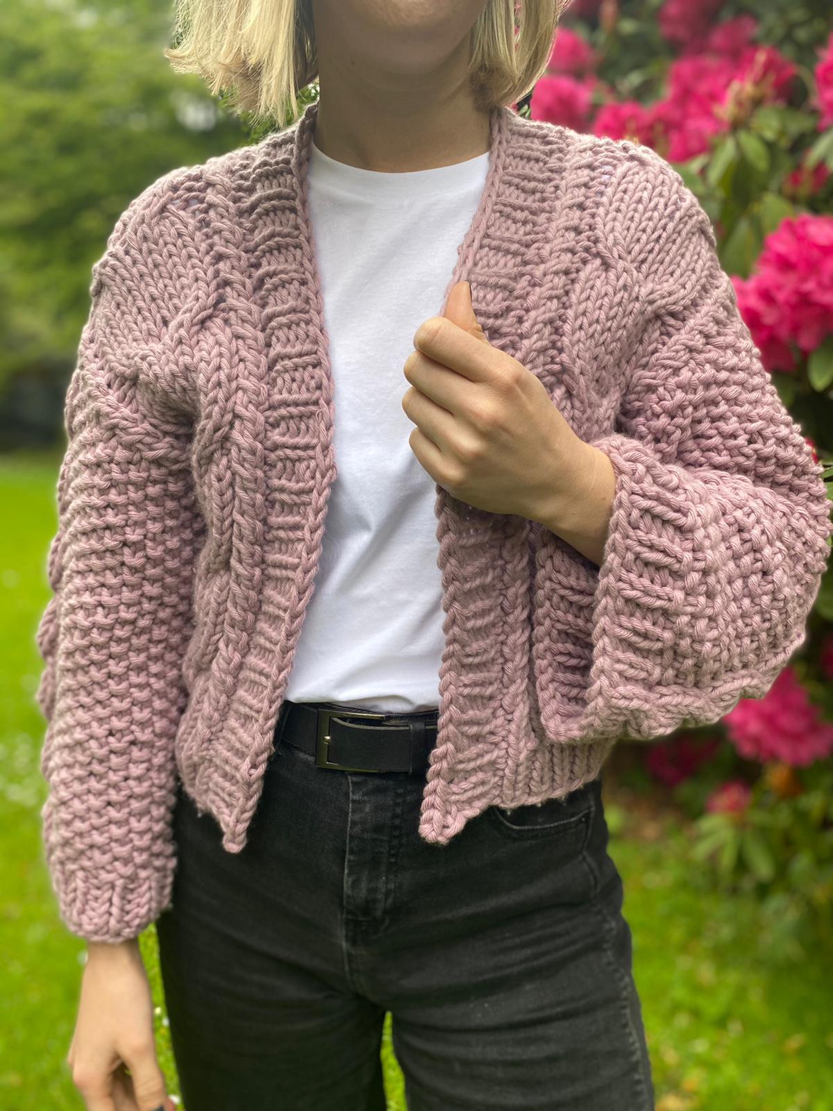 Pattern: Cable Knit Bomber Cardi (Meadow or Grace Super Chunky