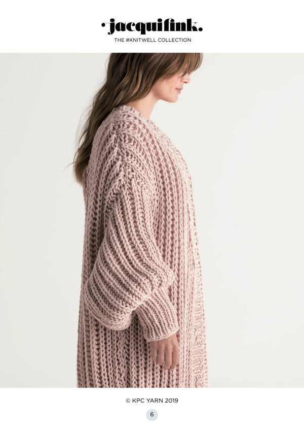 Side view of the Tracy Cardigan showing voluminous sleeve.